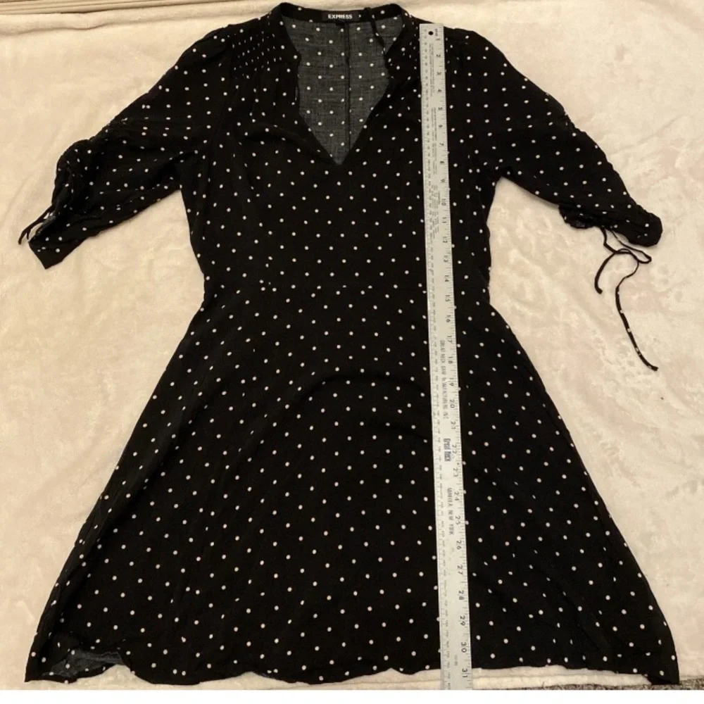 Express Black Midi Dress with Beige Polka Dots